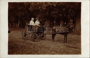 1917 Jajhalom (Taktaharkány), hölgyek lovashintóban az úton. photo