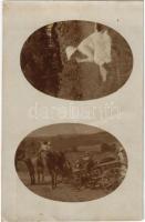 1914 Nagykökényes, lovaskocsi baleset, elgurult kerék, hölgy. photo