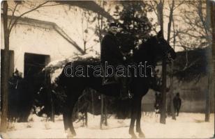 1915 Hódmezővásárhely, lovaskatona télen lovon / K.u.K. Hungarian soldier on horse in winter. photo