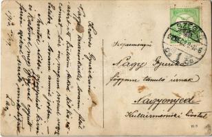 1910 Szeged, katona Ulánus és Bébé lovakkal / K.u.K. Hungarian soldier with horses. photo (EK)