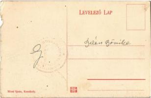 Hévíz, Alsó vendéglő, "Ma halászlé" tábla, kert pincérekkel. Mérei Ignác (szakadás / tear)