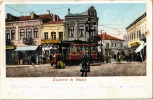 1902 Galati, Galatz; street view with tram, shops (Rb)