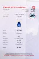 Királykék zafír 3 K körte formájú, briliáns csiszolású. Tanúsítvánnyal, leírással / Sapphire.pear sh...