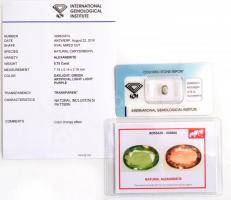 Alexandrit krizoberill 0,75 K.Színváltós zöld és lila. Ovális vegyes csiszolás. Tanúsítvánnyal, leír...