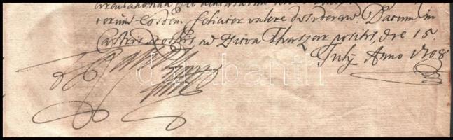 VÉDETT 1708. II. Rákóczi Ferenc aláírásával és pecsétjével ellátott levél Bélabánya városához. Zsitv...