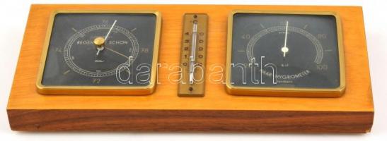 cca 1970 Fali barométer és hőmérő. Fa, fém. 27x12 cm