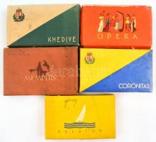 5 db klf. régi papír szivarkás doboz: Memphis, Stambul, Coronitas, Opera, Balaton. Fedél belsején ma...