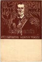 1938 Nov. 2. - Vitéz Nagybányai Horthy Miklós. fametszet / woodcut s: Harmos K. + 1938 Komárom visszatért So. Stpl (EK)