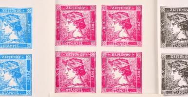 Hírlapbélyeg nagyított új nyomat 4 db négyestömb /reprint poster stamp 3x4