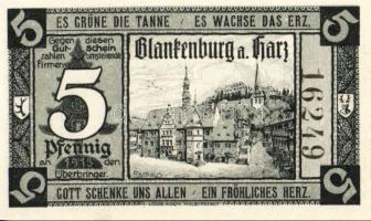 Német Birodalom/Weimari Köztársaság/Blankenburg am Harz 1920. 5Pf, 10Pf,(2x), 25Pf, 50Pf. 5klf db, t...