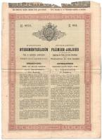 1880. Budapest "Kamatozó Nyereménykölcsön Tisza és mellékfolyói szabályozására és Szeged város újjáépítésére. Részkötvény osztr. ért. 100Ft-ról" szárazpecséttel, szelvénnyel T:III beszakadás, lyuk