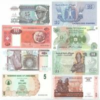 8 db-os vegyes külföldi bankjegy tétel, benne Madagaszkár, Zaire, Uganda, Burundi, Angola, Egyiptom, Zimbabwe T:I  Mixed 8 pieces of banknotes, including Madagascar, Zaire, Uganda, Burundi, Angola, Egypt, Zimbabwe C:Unc