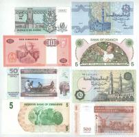 8 db-os vegyes külföldi bankjegy tétel, benne Madagaszkár, Zaire, Uganda, Burundi, Angola, Egyiptom,...