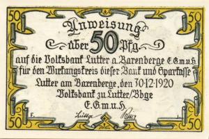Német Birodalom/Weimari Köztársaság/Lutter am Barenberge 1920. 10Pf, 25Pf, 50Pf. 3klf db, teljes sor...