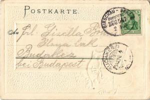 1903 Gdansk, Danzig; Rathaus / town hall, coat of arms. Passepartoutkarte Art Nouveau, Emb. floral, ...