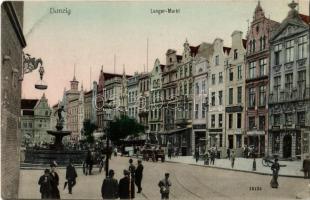 Gdansk, Danzig; Langer-Markt / street, Berlitz School, Drogerie Albert Neumann, shop of Gebr. Penner