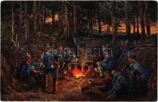 WWI German and Austro-Hungarian K.u.K. military, soldiers play music around the campfire (EK)