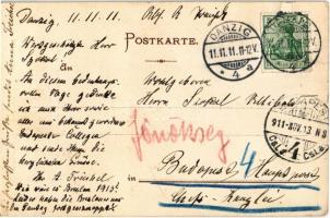 1911 Gdansk, Danzig; Jopengasse, Marienkirche. 11.11.11 Sonnabend / street, church. Clara Bernthal l...