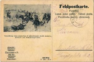 1914 Vernichtung einer russischen Kosakenbrigade durch deutsche Artillerie und Maschinengewehre. Feldpostkarte / WWI German and Austro-Hungarian K.u.K. military field post (fl)