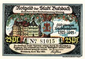Német Birodalom/Weimari Köztársaság/Butzbach 1921. 25Pf, 50Pf(7x) 8klf db, teljes sor T:1