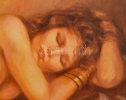 Csomor Katalin (1945- ): Női akt. Olaj, farost, jelzett, enyhén sérült fa keretben, 60×80 cm