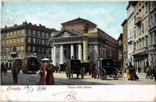 1904 Trieste, Piazza della Borsa / square, stock exchange, tram, horse chariots (r)