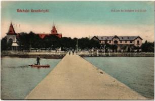1909 Keszthely, Hullám és Balaton szállodák, evezős csónak. Hegyi Dezső kiadása