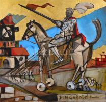 Kondor jelzéssel: Don Quijote. Vegyes technika, farost, 52×54,5 cm