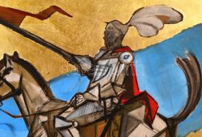Kondor jelzéssel: Don Quijote. Vegyes technika, farost, 52×54,5 cm