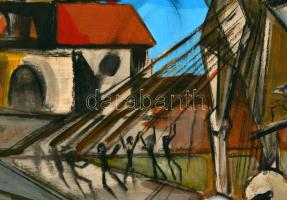 Kondor jelzéssel: Don Quijote. Vegyes technika, farost, 52×54,5 cm