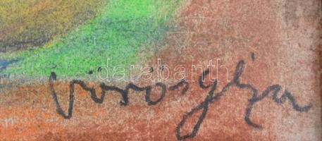 Vörös jelzéssel: Gyümölcsös-kalapos csendélet. Kréta, papír, keretben, 39×29 cm