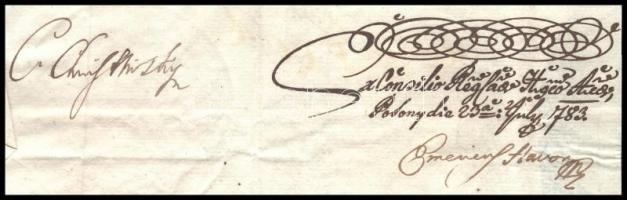 1783 Pozsony, a Magyar Udvari Tanács hivatali levele Bezerédy Ignác királyi jogügyigazgatónak a pécs...