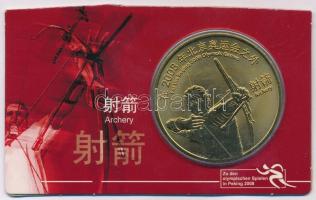 Kína 2008. 10Y Cu-Zn-Br Pekingi Olimpia Íjászat kivágott díszlapon T:PP China 2008. 10 Yuan Cu-Zn-Br Beijing Olympics Archery on decorative sheet C:PP