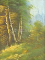 Zorkóczy jelzéssel: Erdei táj. Olaj, karton, üvegezett fa keretben, 42,5×32,5 cm