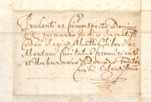 1651 Azonosítatlan személy levele Körmöcbánya főbírájának tartozás ügyében, szláv nyelven, a külzete...