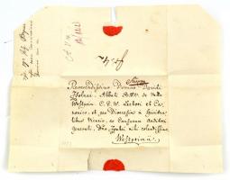 1793 Sümeg, azonosítatlan személy levelének borítékja, Zsolnai Dávid veszprémölgyi apátnak szóló címzéssel, latin nyelven, címeres viaszpecséttel