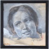 Gyémánt jelzéssel: Női arckép. Vegyes technika, vászon, üvegezett fa keretben, 25,5×25 cm