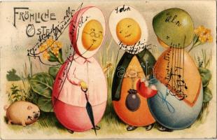 Fröhliche Ostern! / Easter greeting with egg ladies. litho (Rb)