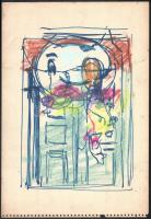 Molnár Róza (1900-1977): Csendélet. Pasztell, filctoll, papír, sérült (szakadással), jelzett, 34,5×24,5 cm