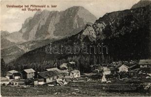 1908 Mittenwald, Vereinsalpe bei Mittenwald a. Isar mit Vogelkar / general view, mountains