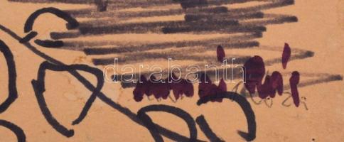 Molnár Róza (1900-1977): Kert. Filctoll, papír, sarkainál sérült, jelzett, 30×40 cm