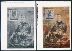 2000/29 Horthy Miklós kormányzó színes és fekete-fehér CROMALIN emlékív (100.000) / Souvenir sheet p...