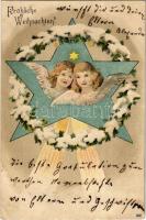 1903 Fröhliche Weihnachten! / Christmas greeting postcard with angels, litho (EK)