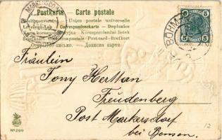 Fröhliche Weihnachten! / Christmas greeting postcard with Christmas tree and toys. Emb. litho (EK)