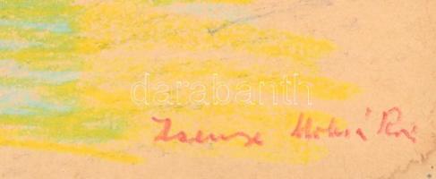 Molnár Róza (1900-1977): Zsennyei naplemente. Pasztell, filctoll, papír, jelzett, 30,5×42,5 cm