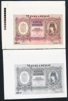 2001/6 75 éves a Pengő színes és fekete-fehér CROMALIN emlékív (100.000) / Souvenir sheet proofs + certificate