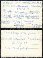 1950 Labdarúgó csapatok, tagok között Zakariás József, 2 db feliratozott fotólap, 8,5×13,5 cm