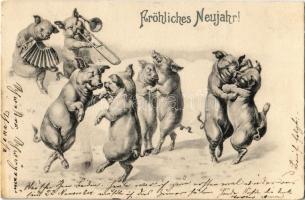 1902 Fröhliches Neujahr! / New Year greeting, dancing pigs