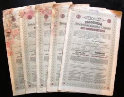 1911. "Első Horvát Takarékpénztár Zágrábban" záloglevél 10.000K-ról (5x), horvát és magyar nyelven, szelvényekkel