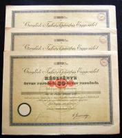 1926. "Czeglédi Takarékpénztár Egyesület" részvénye 50P-ről (3x) egymásutáni sorszámokkal, szelvényekkel